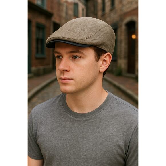 Dorfman DPG 1921 Linen Ivy Flat Cap Brown Gray‎ with Black Underside XL/Large - Picture 1 of 7